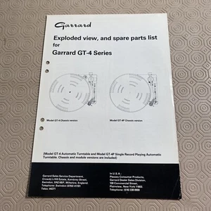 Original Garrard Model GT-4 Series Turntable Exploded View/Spare Parts List - Picture 1 of 5