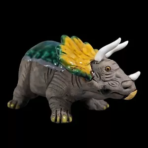 Scultura ceramica arte terracotta dinosauro triceratopo fatta a mano figura vintage - Foto 1 di 13