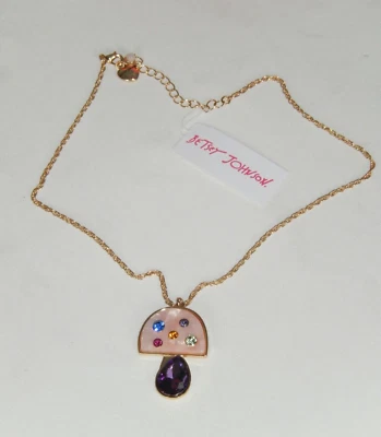 Authentic Betsey Johnson Enchanted Mushroom Crystal Pendant Necklace Nwt - Image 1 of 4