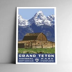 Grand Teton Nationalpark Reiseposter/Postkarte Wyoming USA mehrere Größen - Bild 1 von 4