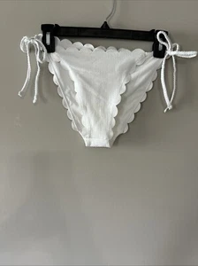 Aerie Swimsuit Bottom Cheeky Scallops Cut White Sz M Side Ties - Picture 1 of 5
