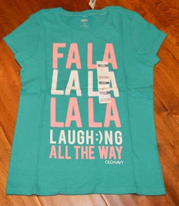 Girl's Old Navy Aqua Blue FaLaLa Short Sleeve T-Shirt Top Size 6-7, 8, 10-12, 14 - Picture 1 of 1