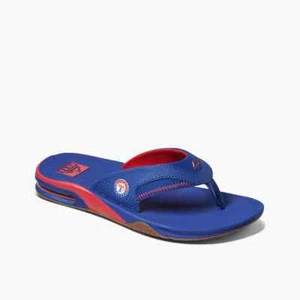 REEF FANNING X MLB TEXAS RANGERS MENS NAVY BLUE RED FLIP FLOPS SANDALS AIRBAG - Picture 1 of 4