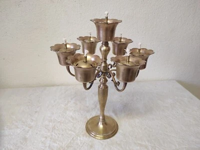 Ancien Candélabre en bronze 7 branches fonctionnant à l'huile ? Chandelier - Photo 1/4