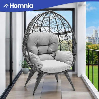 Silla Huevo Lágrima Ratán Mimbre Gran Tamaño Patio Asiento Interior Exterior con Cojín Foto 1 de 4