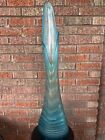 HUGE L.E. SMITH VASE BLUE NUBBY BUTT RIBBED SWUNG VASE FAT BOTTOM 34 INCHES TALL