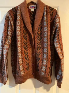CETRO Vtg 70s Cardigan Sweater Brown Red Pockets Acrylic NWOT - Picture 1 of 4