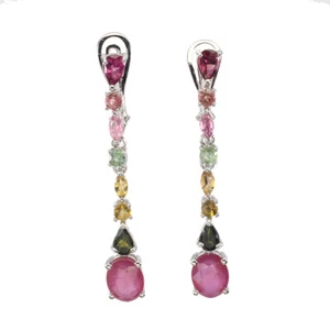 925 Sterling Silver Earrings Oval Ruby 9x7mm Tourmaline Gemstone Jewelry - Picture 1 of 10