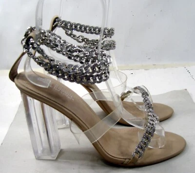 Nuevo tono piel 4.5" BLOQUE TRANSPARENTE Tacón Alto Punta Abierta CORREA TOBILLO Zapatos Mujer Talla 9 Foto 1 de 4