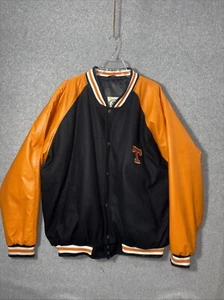 Vintage Steve And Barrys Tennessee Vol Black/Orange Leather Varsity Jacket XXL - Picture 1 of 14