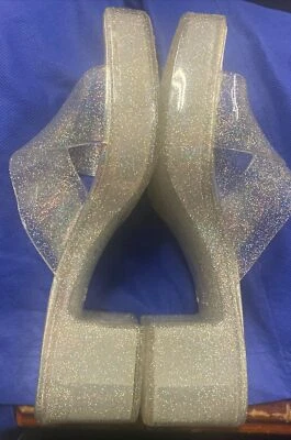 Sandalia Jeffrey Campbell Mujer Brillo Poliéster/Silicio Deslizable Plataforma Tacón S 9.5 Foto 1 de 4