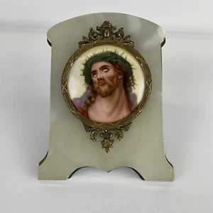 Alabaster Bronze Medallion Jesus Christ Signed Le Trianon Habana Frame Religious - Picture 1 of 15