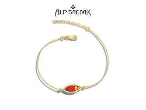 Pulsera Calavera Oro Amarillo 14 K Alp Sagnak Diamantes Rubíes Naranja Mosaico - Imagen 1 de 5