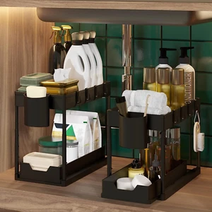 Adjustable Height under Sink Organizers and Storage 2 Pack - Sliding Drawers the - Picture 1 of 7