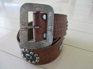 1940's-50's vintage leather studded belt buckle cowboy western rockabilly #2 - Picture 1 of 4