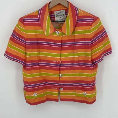 Rickie Freeman Teri Jon 100% Linen Short Pink/Orange Jacket Women’s Size 12 VTG - Image 1 of 4