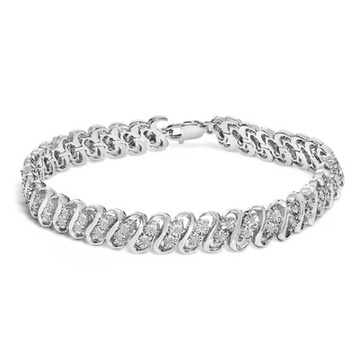 Pulseira de prata elos S 1/4 quilate corte redondo diamante fileira dupla envolvida 7,25" - Imagem 1 de 4