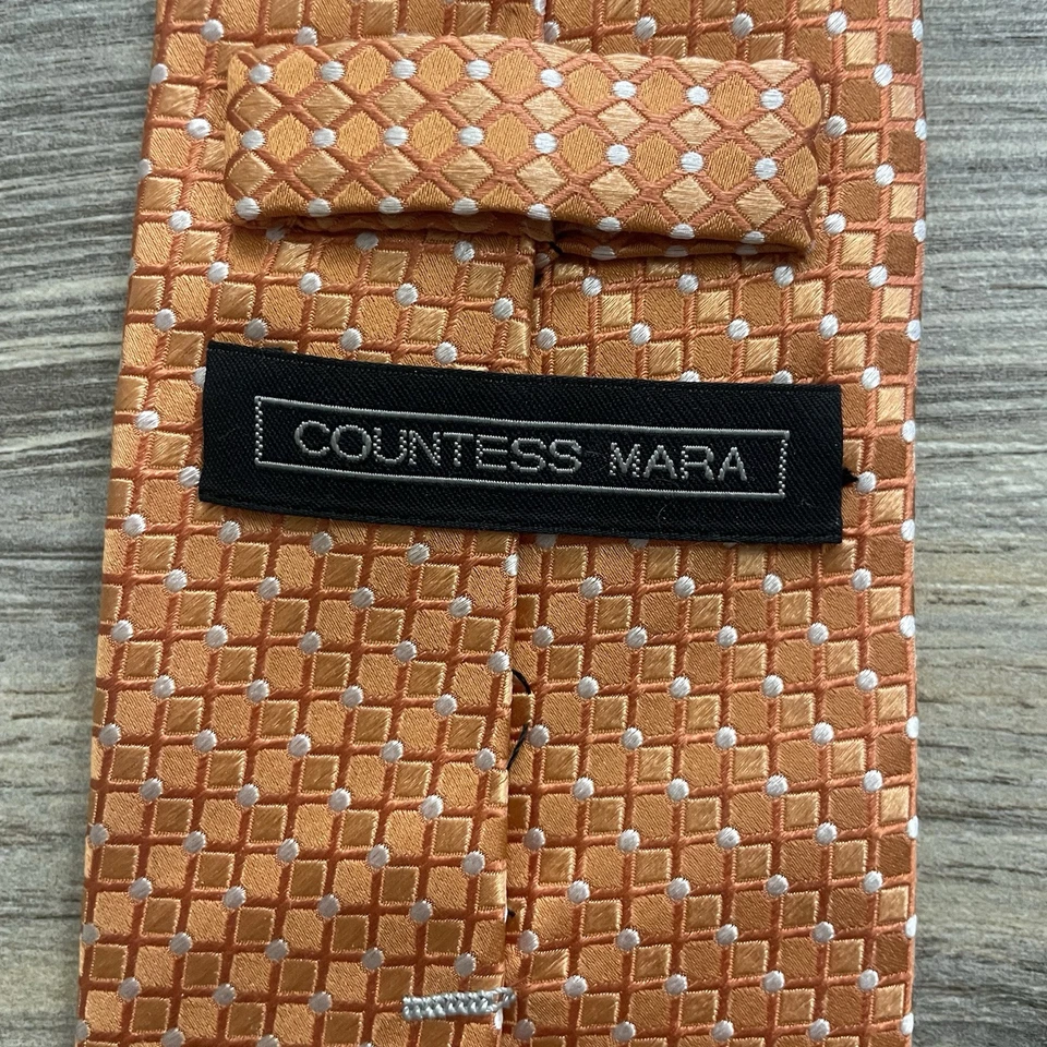 Corbata para hombre Countess Mara 100 % seda naranja geométrica hecha a mano en China Foto 1 de 4