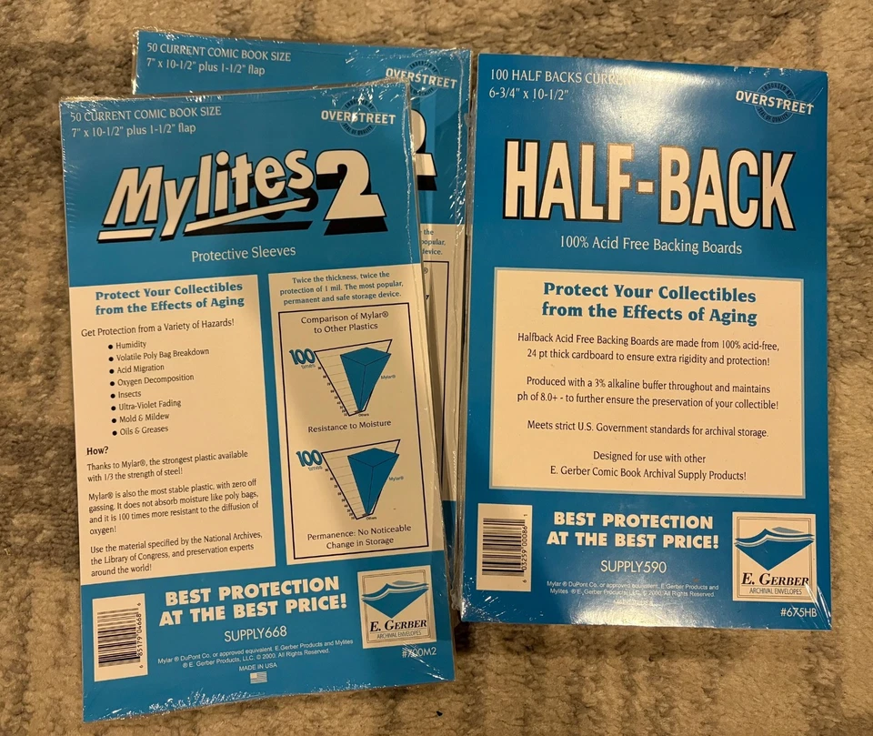 E. GERBER PRODUCTS 100 bags and boards - E. Gerber Mylites2 & Half-Back Current Size 700M2/675HB