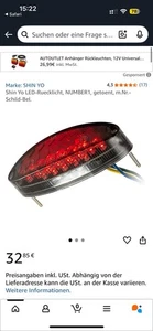 LED-Rücklicht Bremslicht, war am Honda Hornet Cb600f PC41 Montiert, Universale - Bild 1 von 4