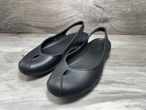CROCS Women's Olivia Flats Size 8 Black Rubber Slingback Shoe Beach Pool Comfy - Picture 1 of 13
