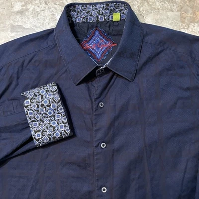 Robert Graham Shirt Mens 2XL Blue Classic Fit Paisley Jacquard Long Sleeve Flip - Image 1 of 4