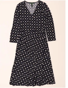 RALPH LAUREN Womens 3/4 Sleeve A-Line Dress UK 10 Small Navy Blue Floral DB10 - Picture 1 of 3