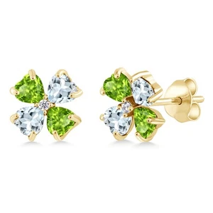2.23 Ct Green Peridot Sky Blue Aquamarine 18K Yellow Gold Plated Silver Earrings - Picture 1 of 3