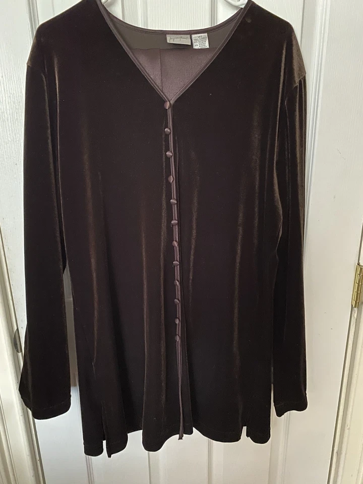 Pantalones de Terciopelo Jacqueline Ferrar Traje 2 Piezas 14T Suave Ajustado Cuello en V Pantalones Satinados Foto 1 de 4