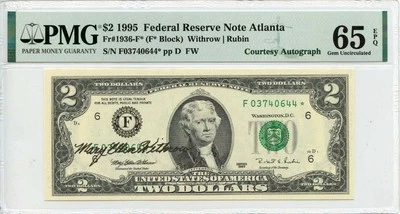 1995 $2 Federal Reserve Note Atlanta GA  Fr# 1936-F* PMG 65 EPQ - Image 1 of 2