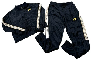 Nike Girl’s Velvet Jacket & Pants Track Suit Set Navy Blue Sz Small Logo Joggers - Picture 1 of 15