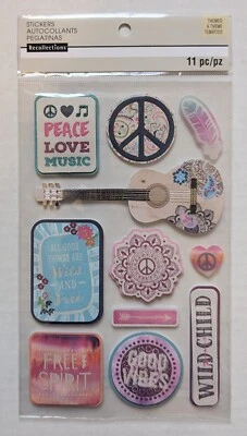 Peace Love Music Guitar Free Spirit Wild Child Scrapbook Stickers Recollections - Image 1 of 2