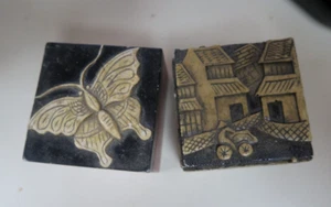 Set of 2 Vietnamese Asian Soapstone or Marble Carved Trinket Box 2.5" Square - Picture 1 of 9