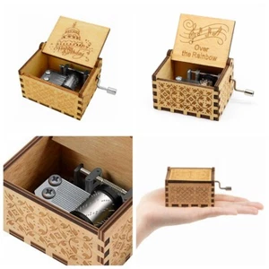 Retro Wooden Hand Crank Engraved Music Box Musical Birthday Mother's Day Gift - Picture 1 of 12