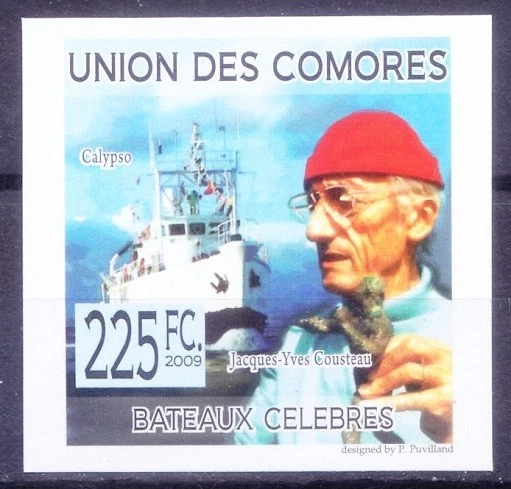 Jacques Cousteau, Marine conservation, Explorer, Comoros Imperf 2009 MNH   - Image 1 of 1