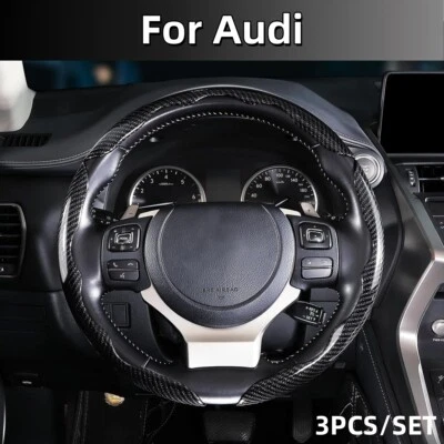 For Audi 3x 15" Clip on Car Carbon Fiber Auto Steering Wheel Covers Set Non-slip - Image 1 of 4