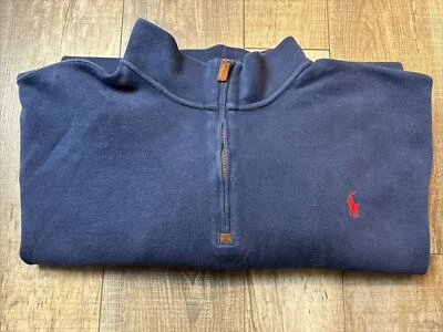 Polo Ralph Lauren Mens 3XB 3G 1/4 Zip Sweater Blue With Red Pony Casual - Image 1 of 4