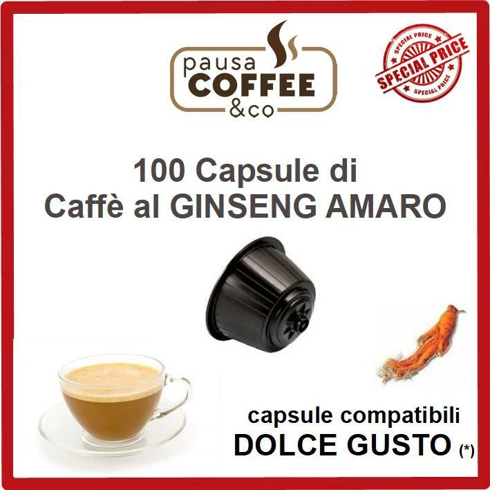 100 capsule cialde CAFFE' al GINSENG AMARO compatibile Nescafè DOLCE GUSTO