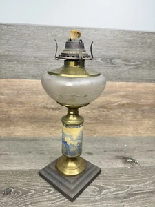 Antique 19th C. Queen Anne Oil Lamp Footed Victorian Porcelain Brass 14.5” Tall - Picture 1 of 16