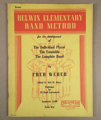 1945 BELWIN ELEMENTARY BAND METHOD DRUMS by Fred Weber, 40 pages paperback - Image 1 of 2