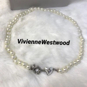 Outlet Vivienne Westwood Mini Heart Orb Silver Pearl Necklace Choker - Picture 1 of 5