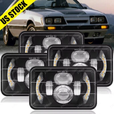 4x Faros LED cuadrados de haz alto/bajo con DRL para Ford Mustang 1979-1986 DOT 4x6" Foto 1 de 4