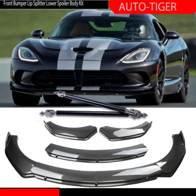 For Dodge Viper 01-17 Carbon Fiber Style Front Bumper Lip Spoiler/ Strut Rods Foto 1 de 4