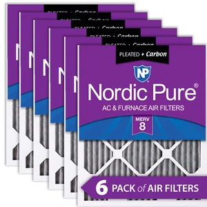 Nordic Pure 10x10x1 Furnace Air Filters MERV 8 Pleated Plus Carbon 6 Pack - Picture 1 of 6