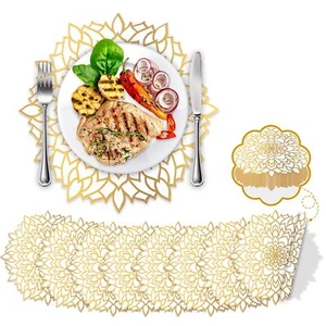 60PCS Disposable Gold Metallic Round Paper PlaceMats Round Floral Charger Tab... - Picture 1 of 7