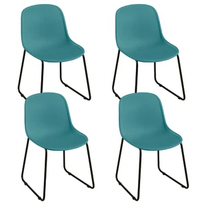 Set of 4 Plastic Modern Dining Chairs Metal leg Kitchen Home Office Chair Blue - Picture 1 of 4