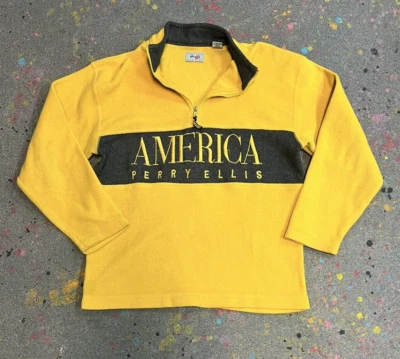 MOLETOM MASCULINO VINTAGE PERRY ELLIS AMERICA FLEECE SOLETRAR QUARTO DE ZÍPER GRANDE - Imagem 1 de 4