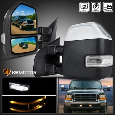 Fits 1999-2016 Ford F250 SuperDuty Chrome Power Heated LED Signal Towing Mirrors - Image 1 of 4