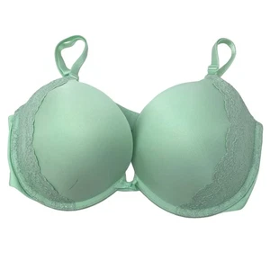 Victoria's Secret Push Up Plunge Bra Mint Green Silver Lace Size 36D - Picture 1 of 7