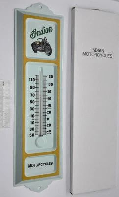 1980s INDIAN MOTORCYCLE Outdoor Thermometer in Original Box - Green NOS Metal Ad - Image 1 of 4